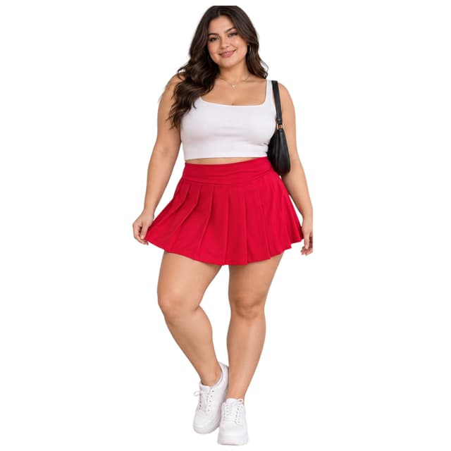 Falda Plisada Roja Mujer Talla Xl Cintura Alta Licra