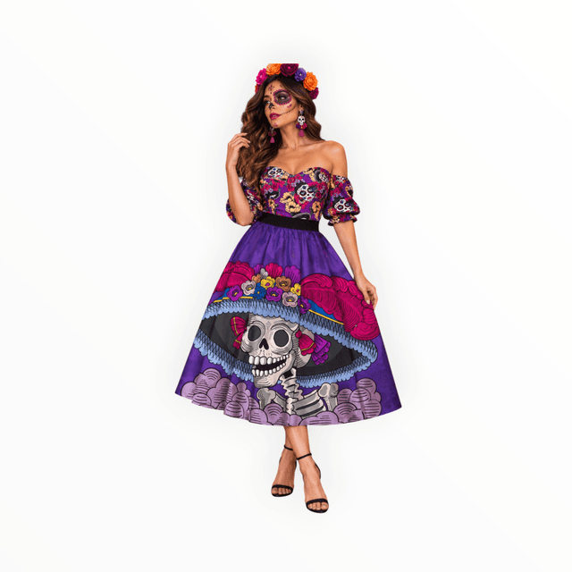 Conjunto Falda Midi Y Corset Día De Muertos Catrina